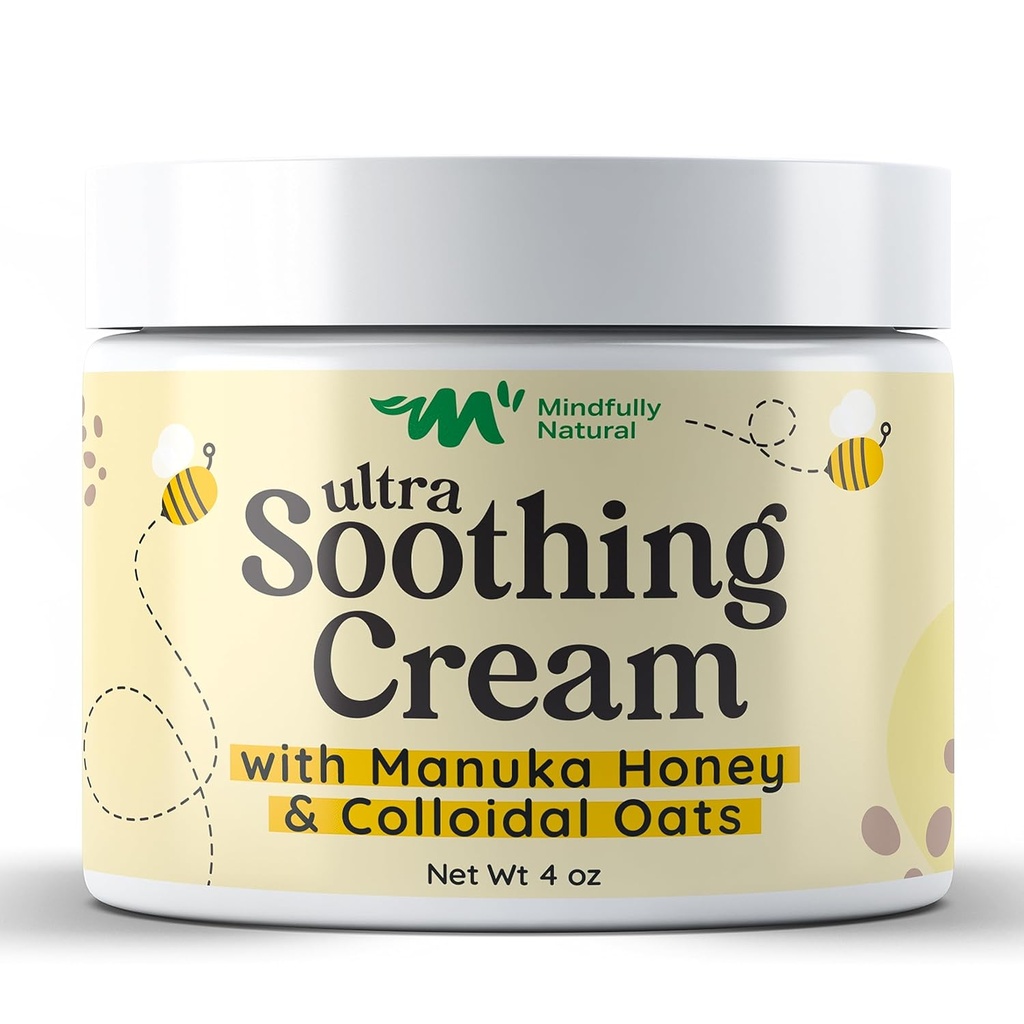 Crème d'avoine colloïdale ultra apaisante au miel de Manuka - Crème d'eczéma pour les enfants et les adultes - Lotion anti démangeaison sans stéroïdes pour soulager la peau sèche et démangeaison avec des ingrédients naturels et biologiques