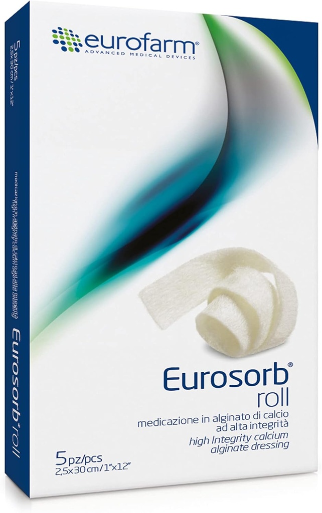 Eurosorb Roll -1 x 12 in -100% Haute Intégrité Dressing Ruban Calcium,Promotion du processus de guérison,Formation de nouveaux tissus,Alginate Intégral –5 pièces