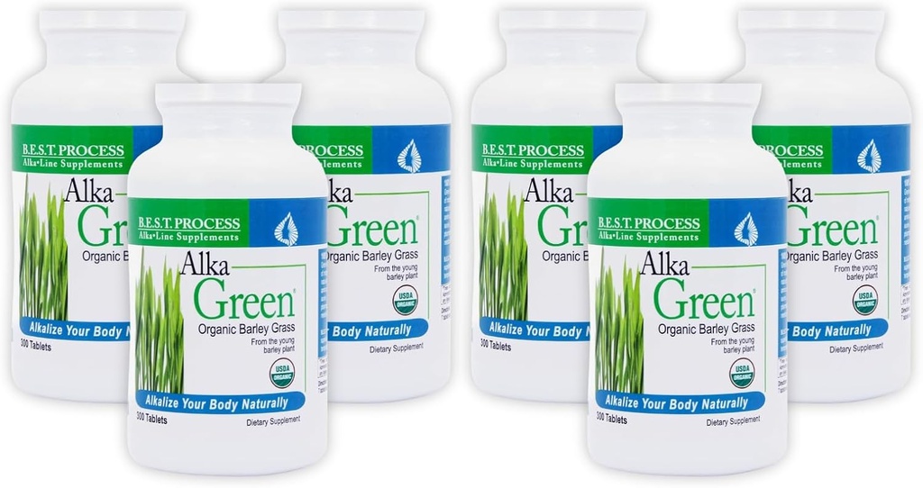 Alka•Comprimés verts (6 packs) Meilleur procédé Alkaline — Complément d'orge biologique dense nutritif — Source naturelle d'enzymes et d'acides aminés