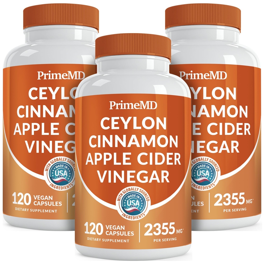 5-en-1 Ceylan Capsules de cannelle 2355mg - Ceylan Capsules de cannelle et de vinaigre de cidre de pomme - Ginseng curcuma et Panax - Suppléments de cannelle avec Bioperine (120ct, boîte de 3)