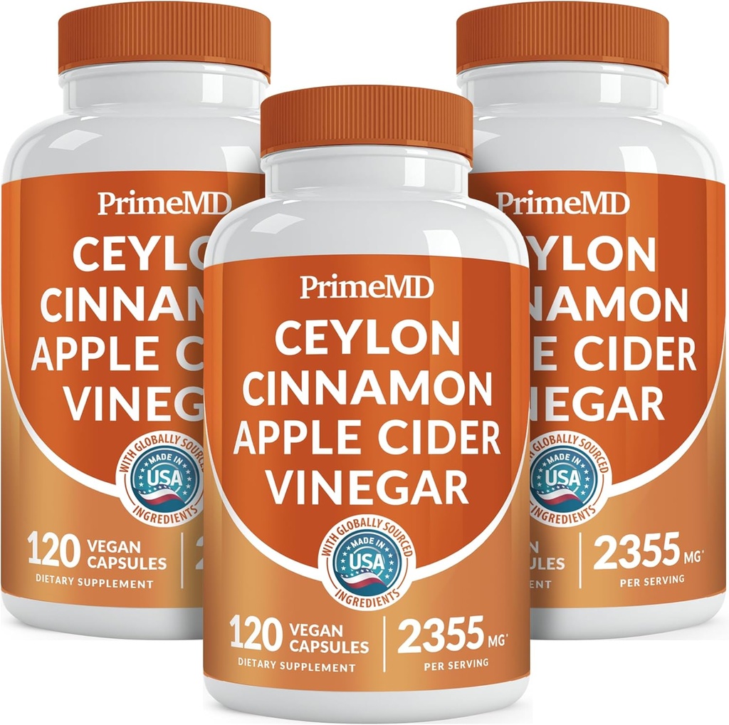 5-en-1 Ceylan Capsules de cannelle 2355mg - Ceylan Capsules de cannelle et de vinaigre de cidre de pomme - Ginseng curcuma et Panax - Suppléments de cannelle avec Bioperine (120ct, boîte de 3)