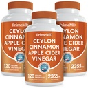 5-en-1 Ceylan Capsules de cannelle 2355mg - Ceylan Capsules de cannelle et de vinaigre de cidre de pomme - Ginseng curcuma et Panax - Suppléments de cannelle avec Bioperine (120ct, boîte de 3)