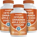 5-en-1 Ceylan Capsules de cannelle 2355mg - Ceylan Capsules de cannelle et de vinaigre de cidre de pomme - Ginseng curcuma et Panax - Suppléments de cannelle avec Bioperine (120ct, boîte de 3)