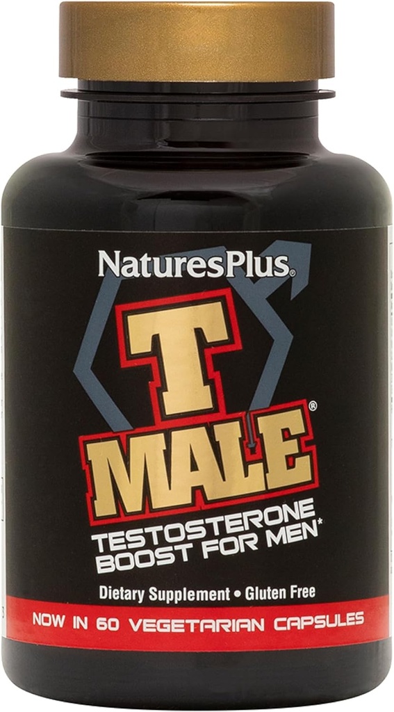 NaturesPlus T Homme - 60 Capsules végétariennes - Promotion du gain musculaire et de l'endurance, Enhancer d'humeur - Sans gluten - 30 portions totales