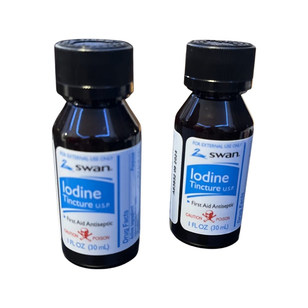 Swan Iodine Teinture Premiers soins Antiseptique 2% Iodine USP, 1 Oz bouteille, 2,4 ou 6 Pack (6)