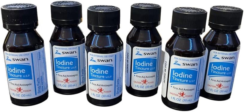 Swan Iodine Tincture First Aid Antiseptic 2% Iodine USP, 1 Oz Bottle, 2,4 or 6 Pack (6)
