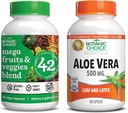 Choix botanique Mélange Mega Fruits et légumes (60 Capsules) + Aloe Vera (180 Capsules) Ensemble - Bilan énergétique et supplément super-alimentaire + soutien sanitaire digestif