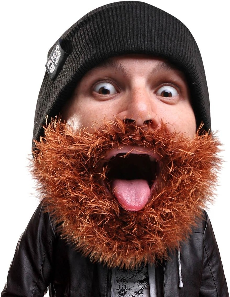 Beard tête Bushy Beaver Beanie - Chapeau drôle de tricot et faux costume de barbe noire