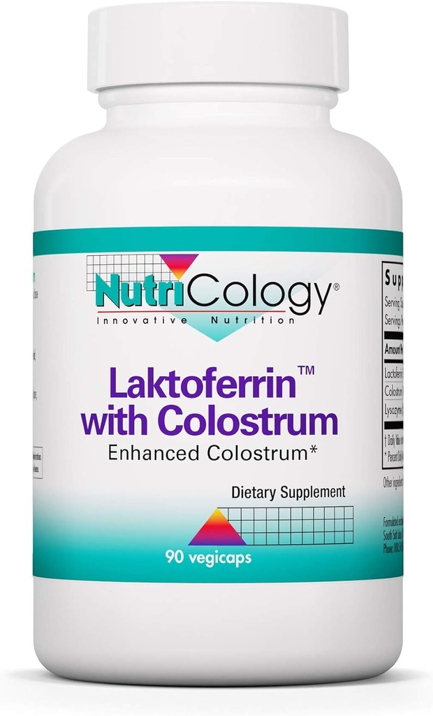 Nutricologie Lactoferrine avec supplément de colostrum - Lactoferrine, Bovine Colostrum, Immunoglobuline, Lysozyme, IgG, IGA, IgM, Capsules végétales - 90 Compte