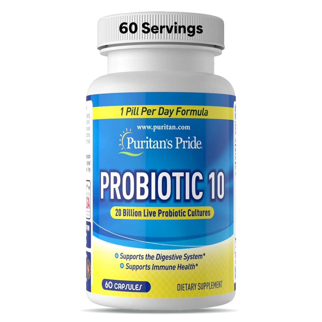 Puritan's Pride Probiotic 10 avec de la vitamine D pour aider à soutenir le système immunitaire santé*, 60 comte, blanc
