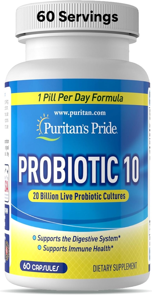 Puritan's Pride Probiotic 10 avec de la vitamine D pour aider à soutenir le système immunitaire santé*, 60 comte, blanc
