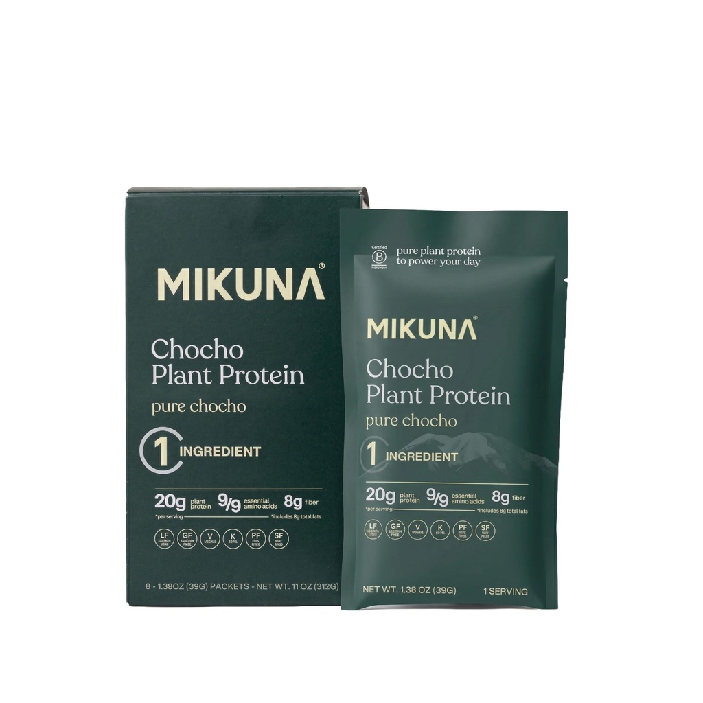 Mikuna Chocho Protéines, poudre végétale de protéines, emballages de voyage - Vegan, sans gluten, 3g de glucides nets ou moins, et biodisponible, non-isolat (8 portions, Chocho pur)