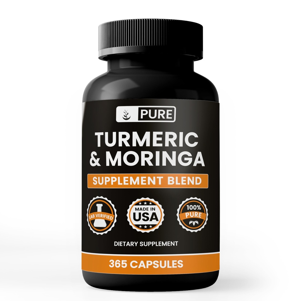 Turmeric & Moringa (365 Capsules) Pas de remplissage de magnésium ou de riz, toujours pur, vérifié en laboratoire