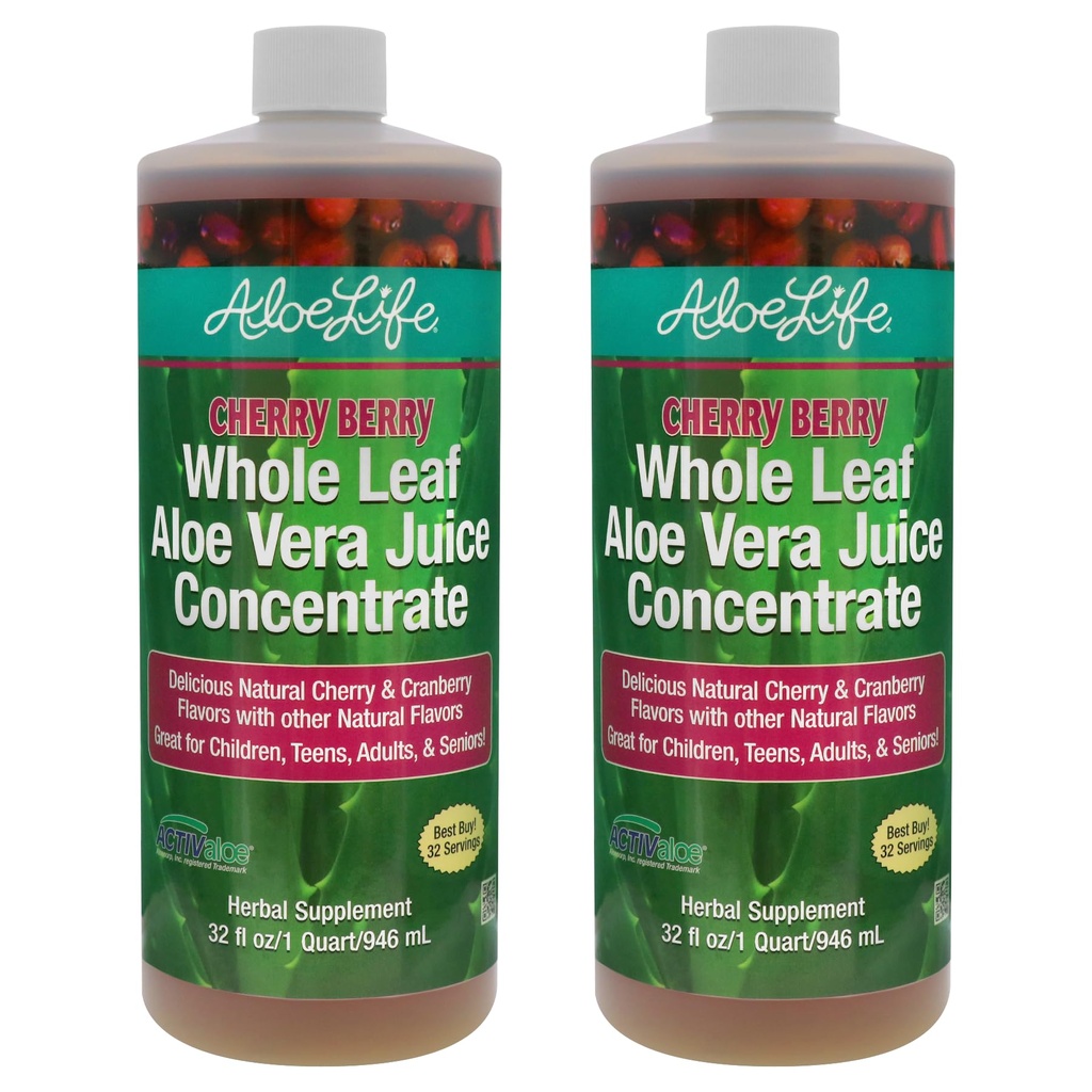 Aloe Life - Toute la feuille Aloe Vera Jus, biologique, sans gluten (Berry cerise, 32 oz)