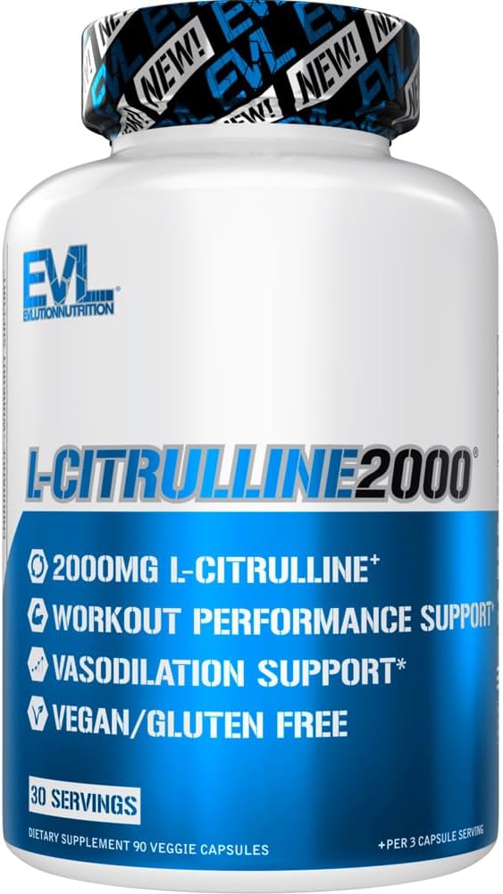 Evluution L-Citrulline2000 Supplément à l'oxyde nitrique pour les hommes Nutrition Capsules à haute résistance L Citrulline pour la récupération de la force musculaire améliorée et pompes intenses - Booster à l'oxyde nitrique à base végétale