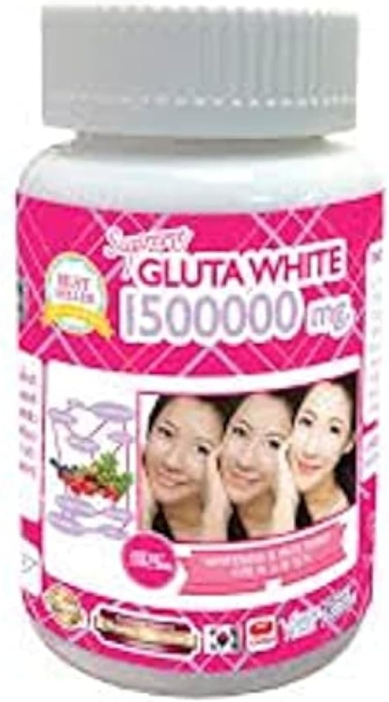 1 bouteille X 30 Softgels Suprême Gluta Blanc 1500000mg. Super blanchiment Glutathion Anti - Vieillissement. (Supreme Blanchiment de la peau stimuler le collagène Supprimer tache foncée et la cicatrice serré Pore peau et cheveux sains)