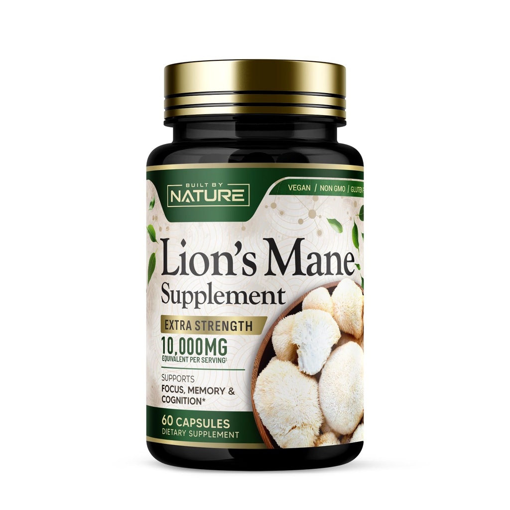 Built by Nature Lion’s Mane – Extra Strength Mushroom Supplement for Nootropic Brain Support – Focus, Memory and Cognitive Function – Non-GMO, Gluten-Free, Vegan -By Savoy Impex 60 Capsules