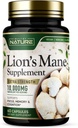 Construit par la nature Lion.Mane 10 000mg – Supplément de champignons de force supplémentaire pour le soutien du cerveau nootrope – Focus, mémoire et fonction cognitive – Non-OGM, sans gluten, végétalien - 60 capsules