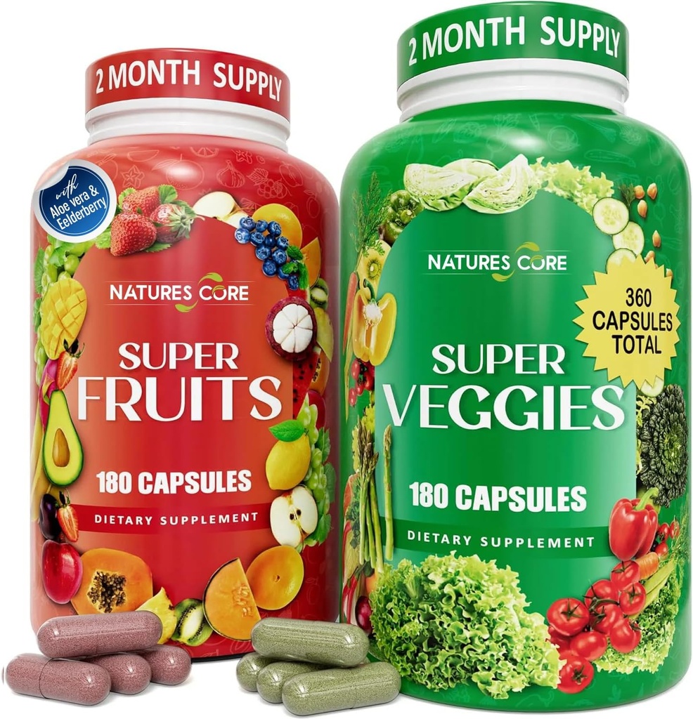 Supplément à base de fruits et légumes de la nature - 360 capsules -100% Super fruits et suppléments de légumes et de vitamines, fabriqués aux États-Unis, sans soja, végétalien- (180 Count Pack de 2)