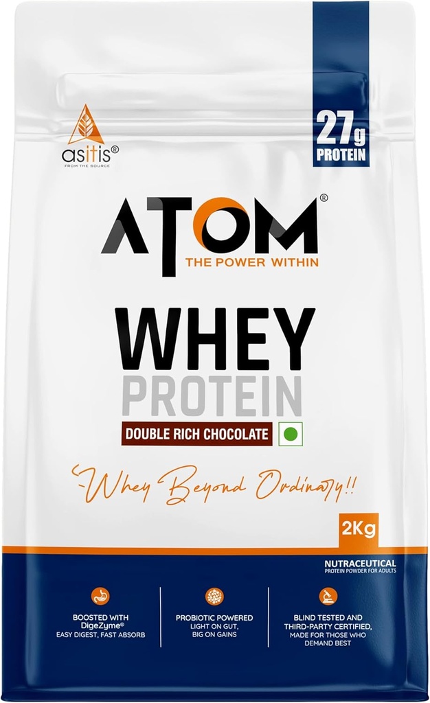 Asitis Nutrition AS-IT-is Atom Whey Protein 2kg/70.5 Oz with Digestive Enzymes | USA Labdoor Certified for Accuracy & Purity | Double Rich Chocolate Flavor | 27g Protein | 5.7g Bcaaâ