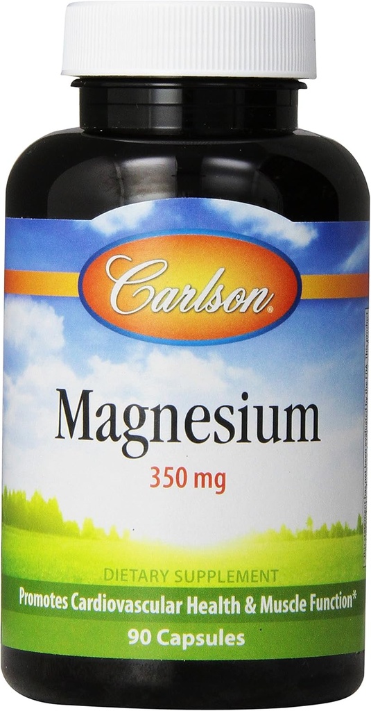 Carlson Magnesium 350 mg, Heart and Muscle Health, 90 Capsules