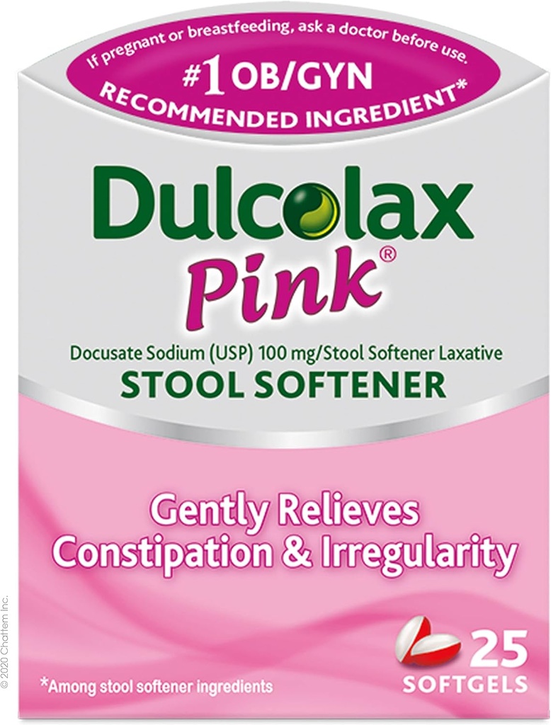 Dulcolax Pink Stool Softener, Docusate Sodium, 100 mg comprimés de gel doux, 25 Nombre