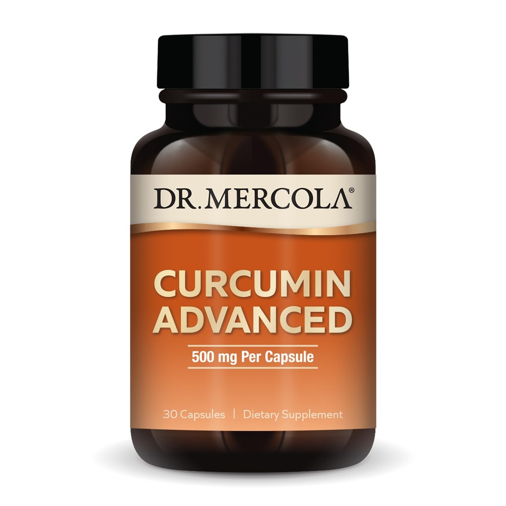 Dr Mercola Curcumin Avancé - Extrait de racine de Curcumine à 500 mg - 95% Curcuminoïdes - Pour la vision Santé, digestion et focus - Libération prolongée - Sans OGM, sans gluten et sans soja - 30 capsules (30 portions)