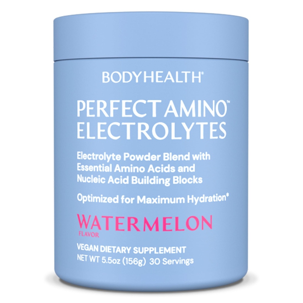BodyHealth PerfectAmino Electrolytes Poudre Sans Sucre, Sans Sucre Keto Electrolytes à jeun Mélange de boisson, Poudre d'hydratation avec Trace Minerals - Pastèque - 30 portions