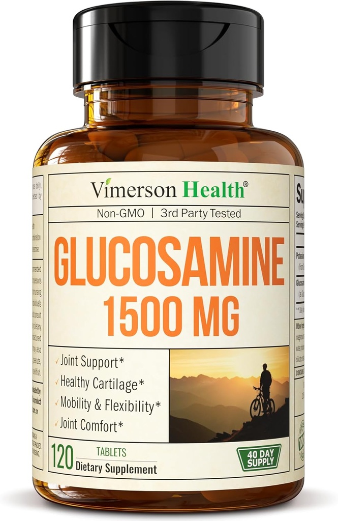 Sulfate de glucosamine 1500mg avec/Potassium – Supplément de soutien conjoint admissible de l'ASF pour le cartilage, la santé osseuse et articulaire, soulagement occasionnel du malaise pour le dos, les genoux et les mains – Complexe de glucosamine 120 Tabs