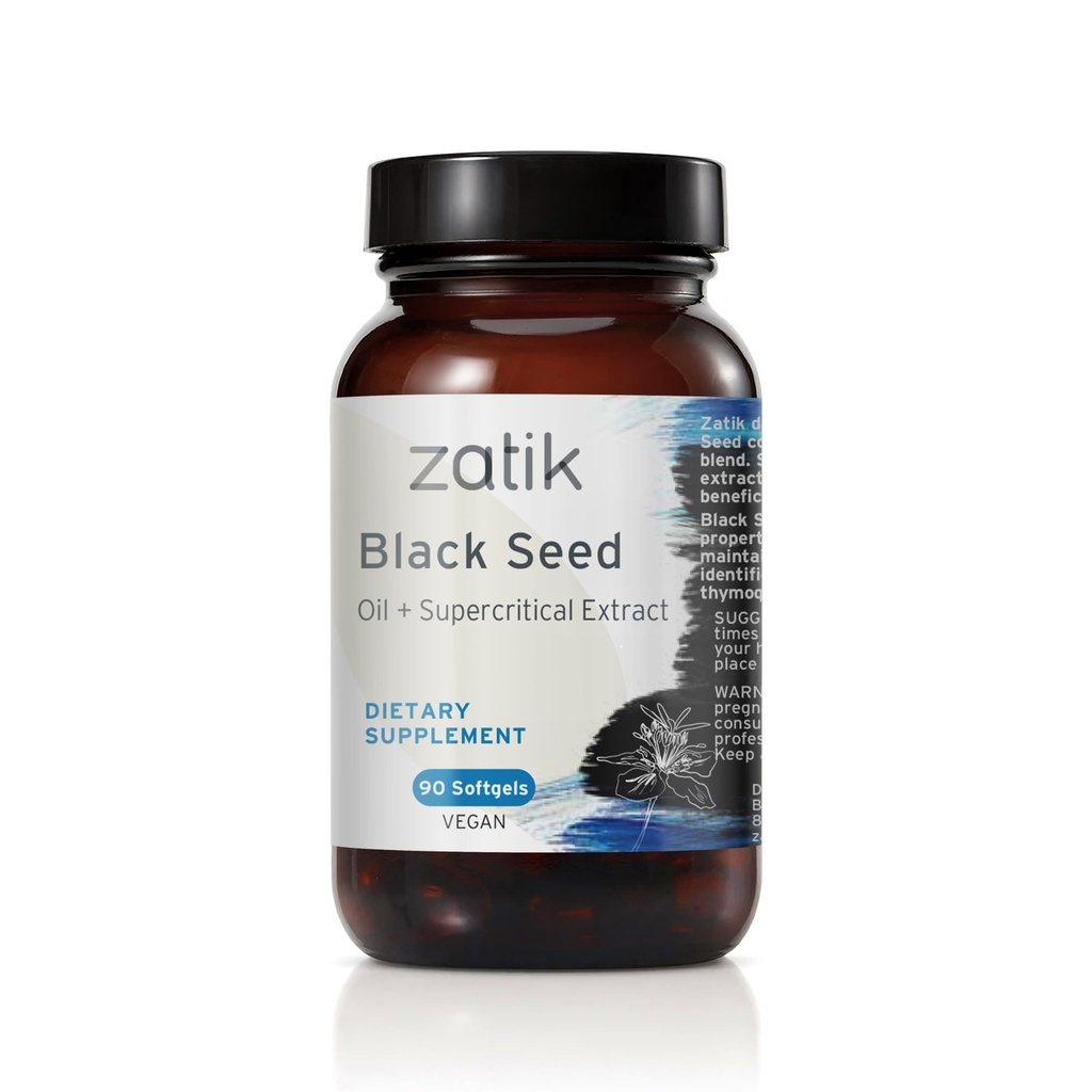Zatik Naturals - Huile de graines de cumin noir et extrait supercritique, pressé à froid, non raffiné, bio USDA, sans gluten, végétalien, 90 softgels végétaliens