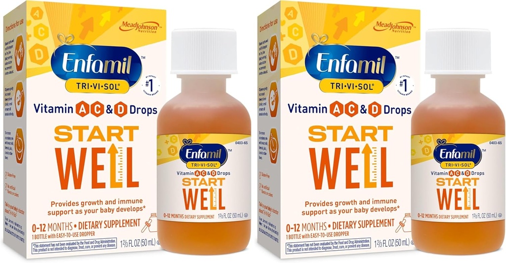 Enfamil Prenatals & Baby Vitamins Tri-Vi-Sol Vitamin A, C & D Multi-Vitamin Drops for Infants, Supports Growth & Immune Health, 50 mL Dropper Bottle,1.69 Fl Oz (Pack of 2),MJ-030
