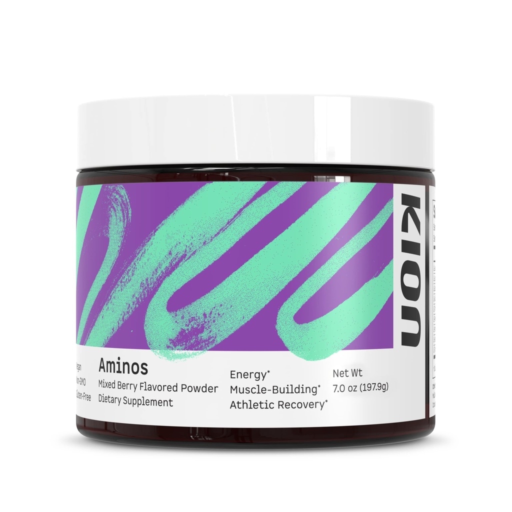 Kion Aminos - Supplément d'acides aminés essentiels, poudre d'acides aminés essentiels pour la récupération des muscles, BCAA EAA No caféine, poudre d'acide amino, énergie essentielle des aminos - 30 portions, baies mixtes