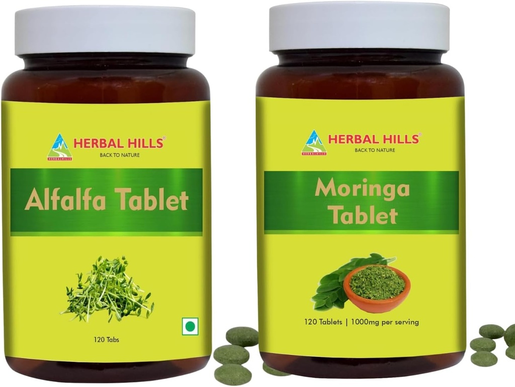 HERBAL HILLS Alfalfa Comprimé et Moringa Feuille Comprimé Boîte de 2 Combo