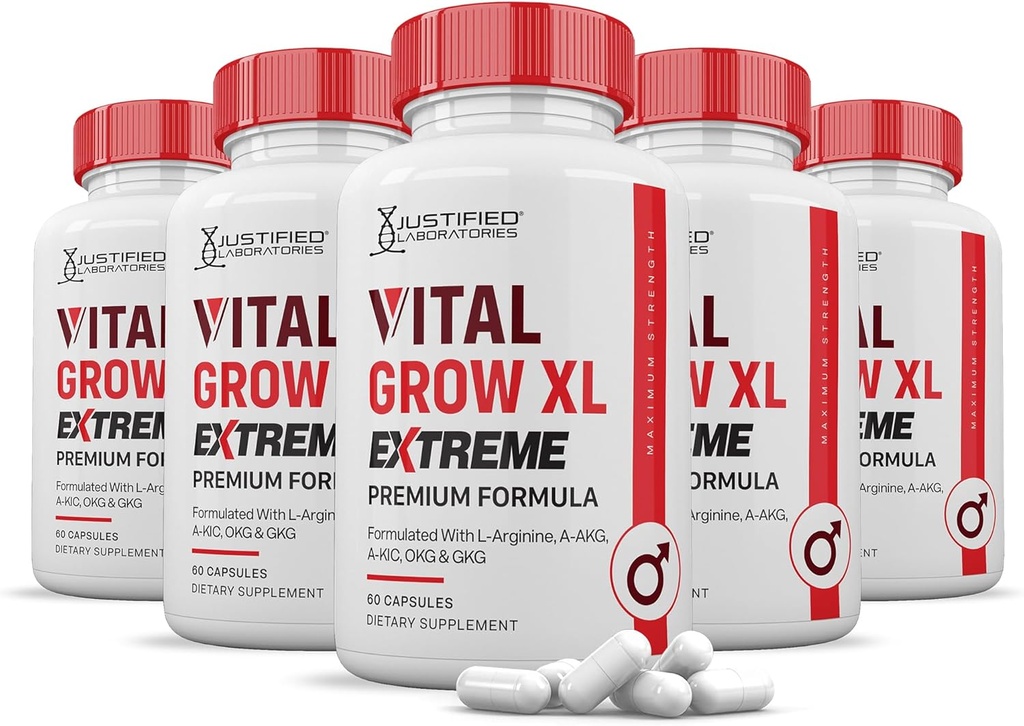 (5 Pack) Vital Grow XL Extreme Pills 1600MG Premium Formula Proprietary Blend for Men's Health 300 Capsules