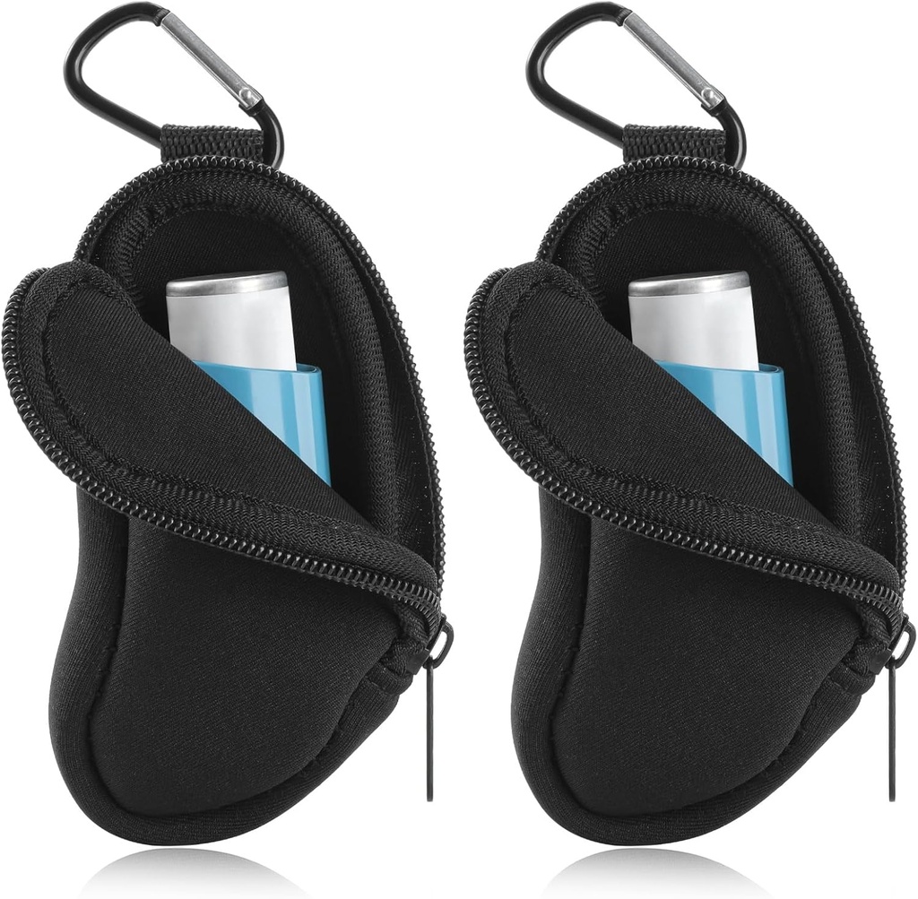 Porte-inhalateur d'asthme Porte-inhalateur de voyage en néoprène Mini sac pour inhalateur en forme de L, inhalateur non inclus (Noir 2PCS)