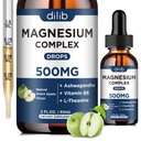 Supplément triple complexe Magnésium-Magnésium Glycinate, Citrate, Malate Liquid Drops 500mg avec Ashwagandha, L-Theanine, B6 pour le calme, le soulagement du stress, le sommeil, le soutien musculaire-arôme vert pomme