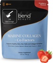 Bend Beauté Marine Collagène + Co-Facteurs , Poudre de collagène aromatisée aux fraises , Supplément de collagène hydrolysé , Peptides de collagène de poisson + Silicone + Vitamine C , soutient la peau, les cheveux et les ongles sains