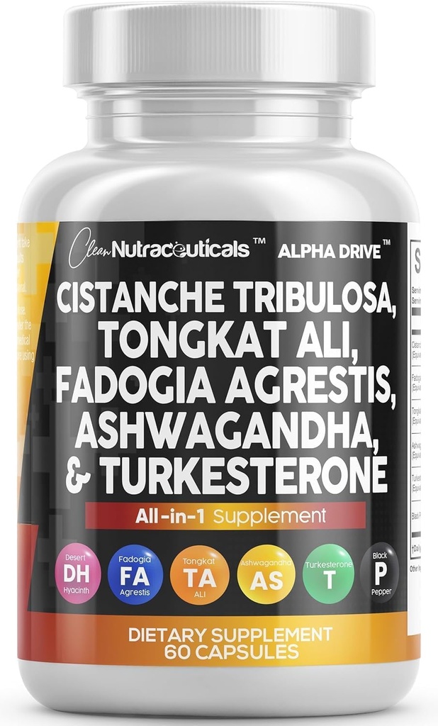 Nettoyer Nutra Cistanche Tribulosa Fadogia Agrestis Tongkat Ali Turkestérone Pills Ashwagandha Capsules Supplément pour hommes - 60 Compte