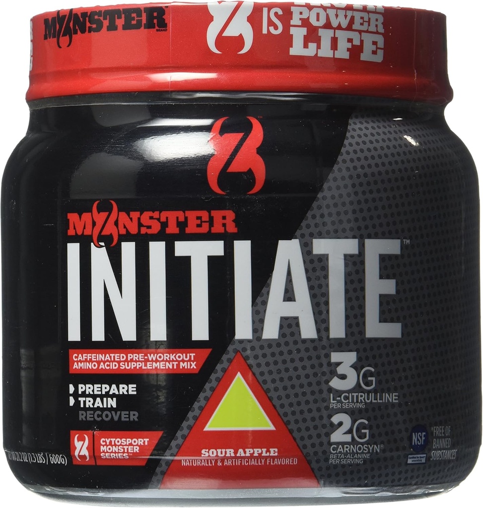 Cytosport Monster Initiate Nutritional Drink, Pre Workout Powder, Sour Apple Flavored, 600 Gram (30 Servings)