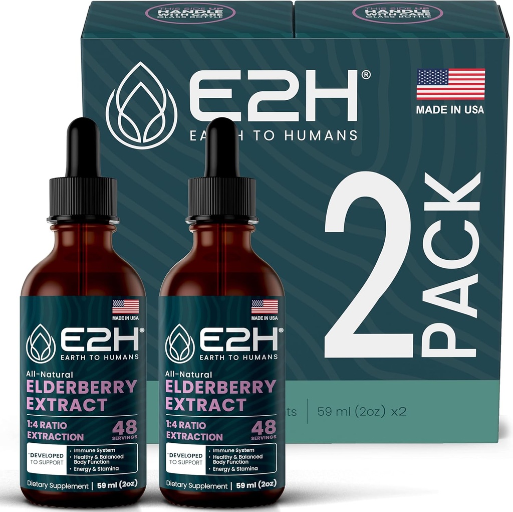 Syrup E2H Elderberry – Supplément d'antioxydants puissants de l'extrait biologique de baies aînées – Syrup Sambucus Elderberry pour les enfants et les adultes pour le soutien immunitaire