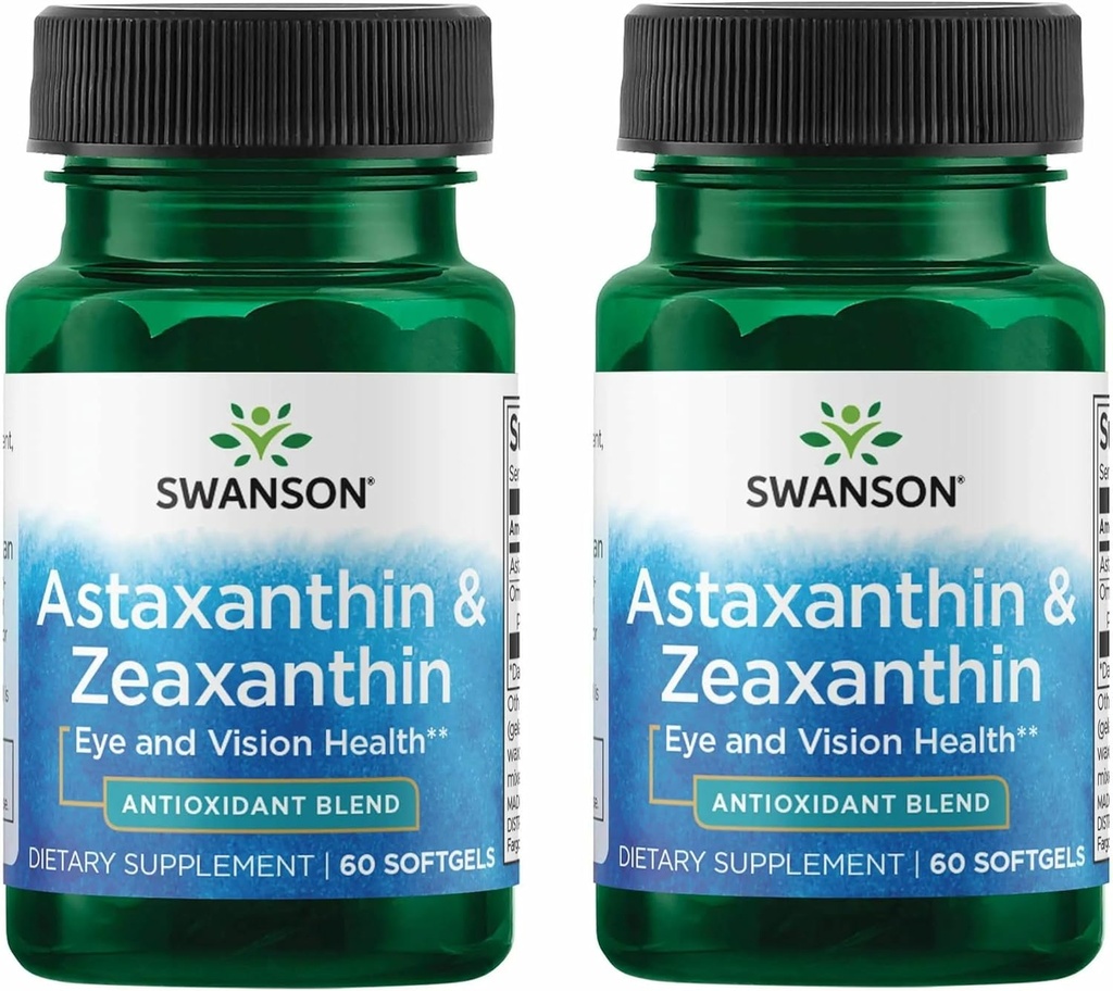 Swanson Astaxanthin & Zeaxanthin Vision des yeux Cerveau Skin Supplément de soutien antioxydant (Astaxanthin 4 mg & OmniXan Zeaxanthin 4 mg) 60 Softgels Sgels (2 Pack)