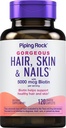 Piping Rock Peau et ongles Vitamines 120 Pills Caplet avec collagène 5000 mcg de Biotin, supplément sans gluten