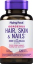 Piping Rock Peau et ongles Vitamines 120 Pills Caplet avec collagène 5000 mcg de Biotin, supplément sans gluten