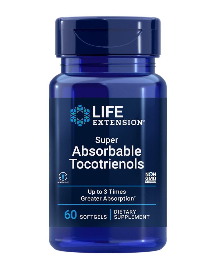 Tocotriénols absorbants, vitamine E comme tocophérol D-Alpha, tocotriénols mélangés, soutien de la croissance des cheveux, fonction cérébrale, sans gluten, sans OGM, 60 softgels