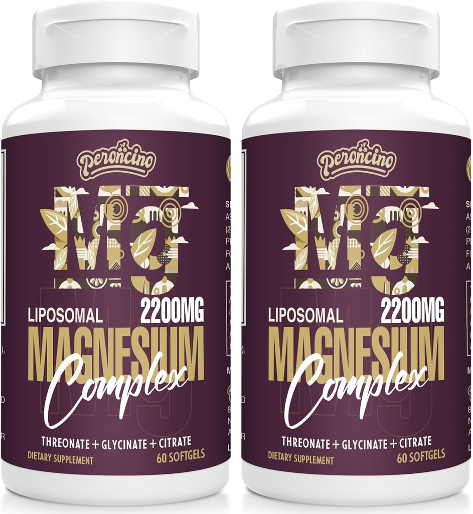 Complexe de magnésium liposomique 2200MG Softgels,Thréonate de magnésium, Glycinat de magnésium, Citrate de magnésium, Supplément trois en un, sans gluten, 60 Softgels (120 Nombre (paquet de 2))