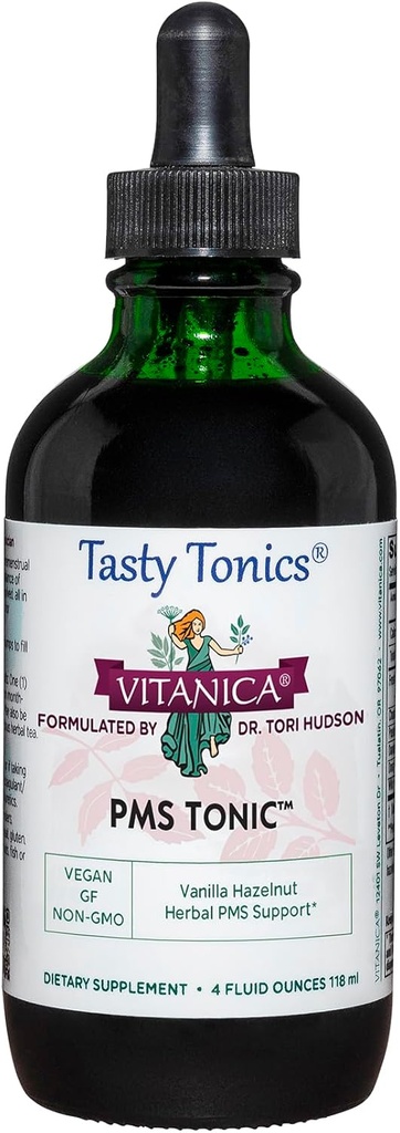 Vitanica PMS Tonic, Premenstrual Support and Relief, Saint Johns Wort, Dong Quai, Chaste Tree Berry, Wild Yam et plus, Vegan, 4 Ounce
