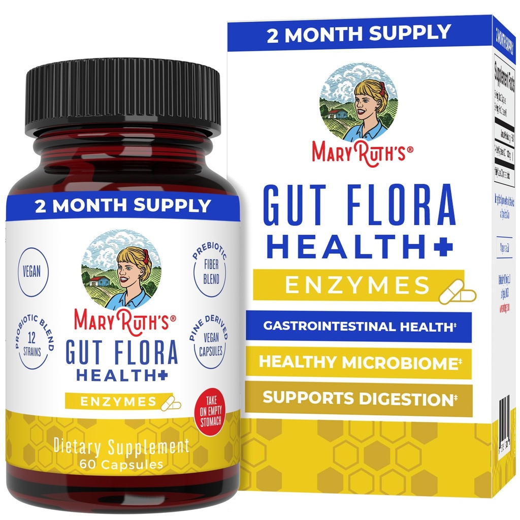 Gut Flora Health+ Enzymes prébiotiques et probiotiques Enzymes digestifs pour un biome de Gut sain et un soutien digestif.
