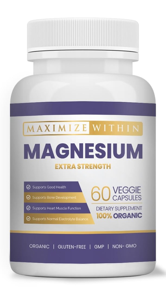 Supplément Magnésium Extra Strength – 600mg Magnésium Glycinate – Soutient la santé osseuse, la fonction musculaire – végétalien, non-OGM – 60 capsules