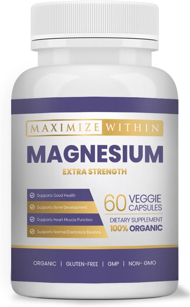 Supplément Magnésium Extra Strength – 600mg Magnésium Glycinate – Soutient la santé osseuse, la fonction musculaire – végétalien, non-OGM – 60 capsules