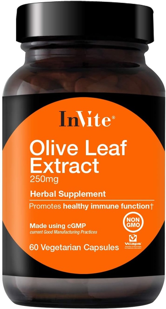 Invitez Santé Olive Leaf Extract - Fournit un soutien nutritionnel pour un système immunitaire sain - 30 jours d'approvisionnement - 60 capsules végétariennes (1)